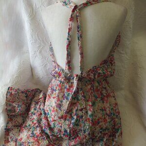 Vintage Long Floral Dress with Embroidery Bare Back